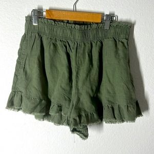 Aerie olive green paper bag raw rem shorts with pockets size M